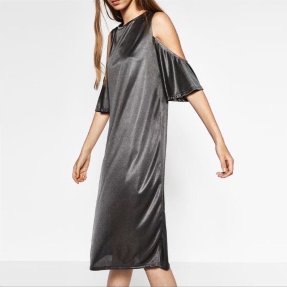 Zara Sheen Cold Shoulder Dress - Picture 2 of 6